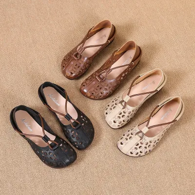 Designer Elegant Woman Flat Ballet Shoes Ladies Hollow Out Summer Flats Sandal - L-10_img_6