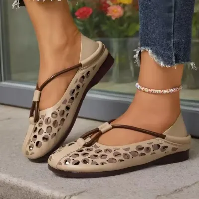 Designer Elegant Woman Flat Ballet Shoes Ladies Hollow Out Summer Flats Sandal - L-10_img_2