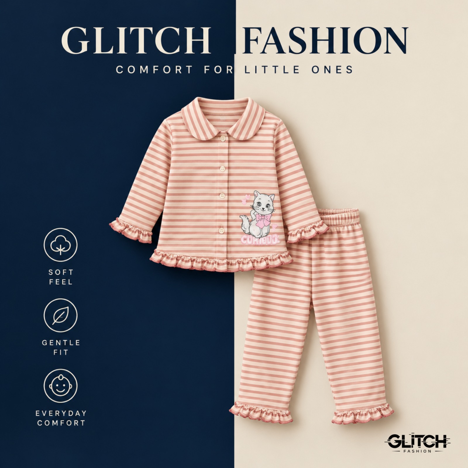 Girls Pink & White Striped Full Sleeve Top & Pajama Set (6-24 months)