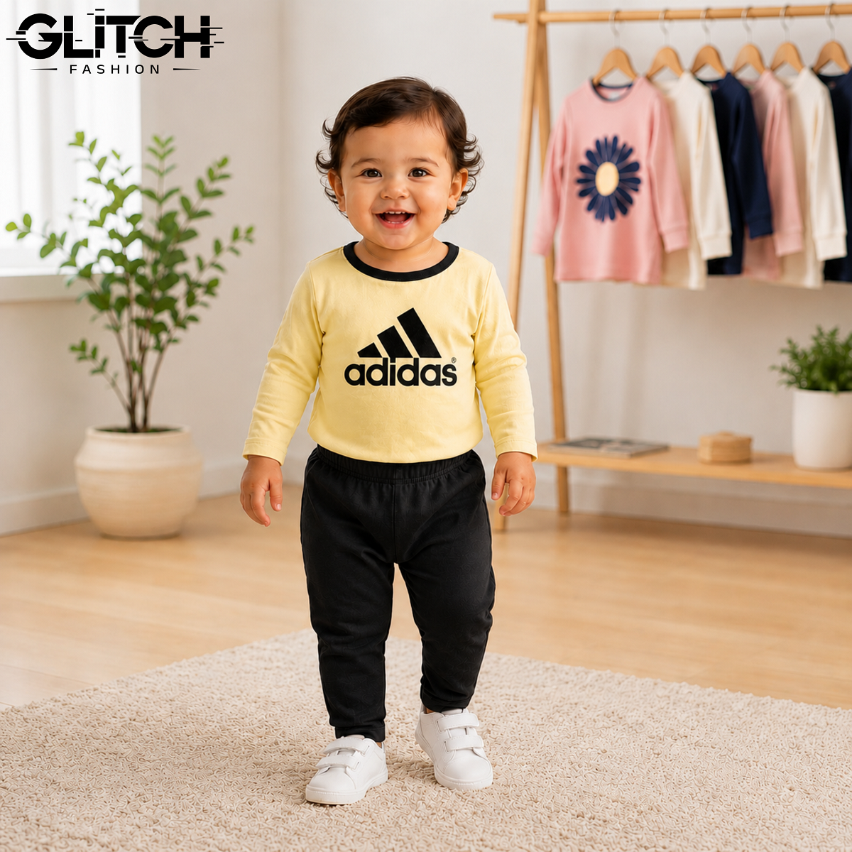 Kids Boys Yellow Full Sleeve T-Shirt & Black Jogger Pants Set (6-24 Months)_img_1