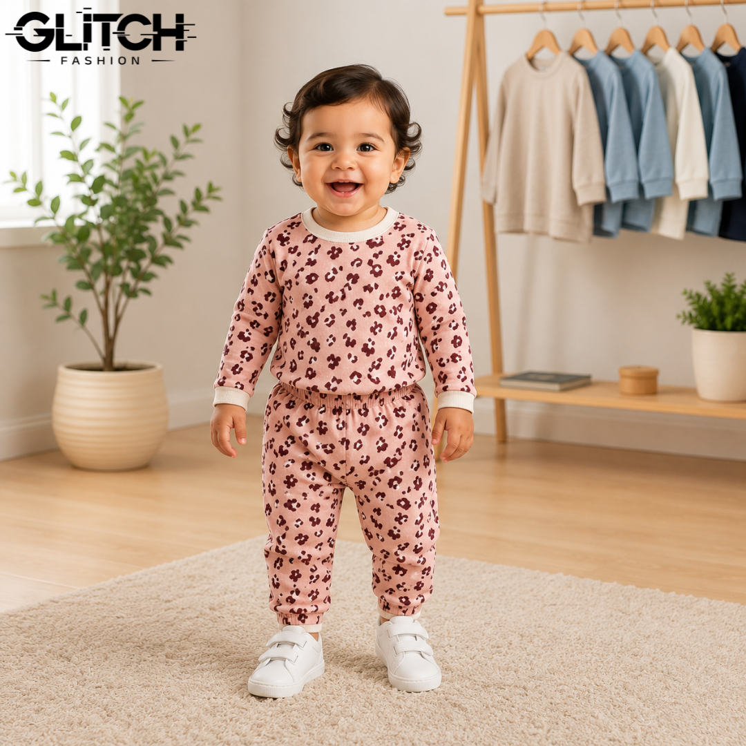 Baby Cotton Night Suit Set – Full Sleeve Kids Wear (Pink Leopard Print)_img_1