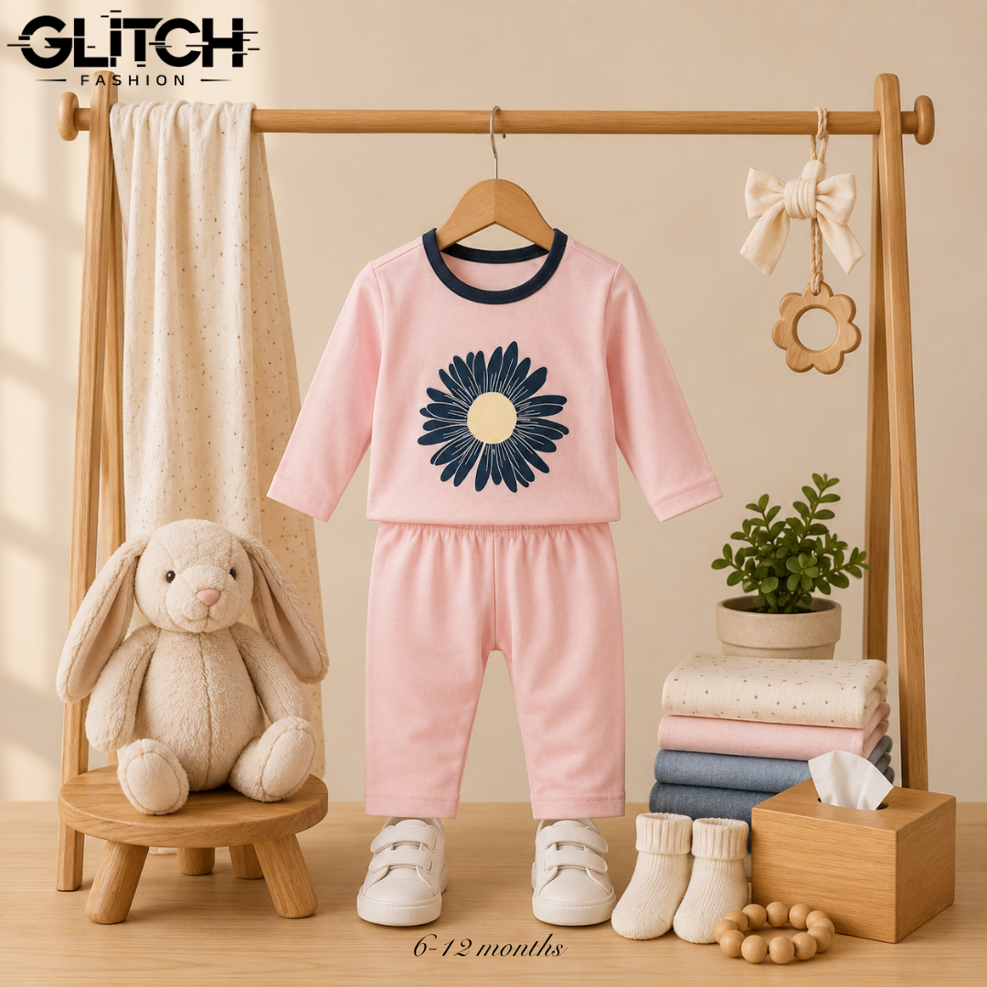 Kids Girls Pink Full Sleeve T-Shirt & Pants Set (6-18 Months)