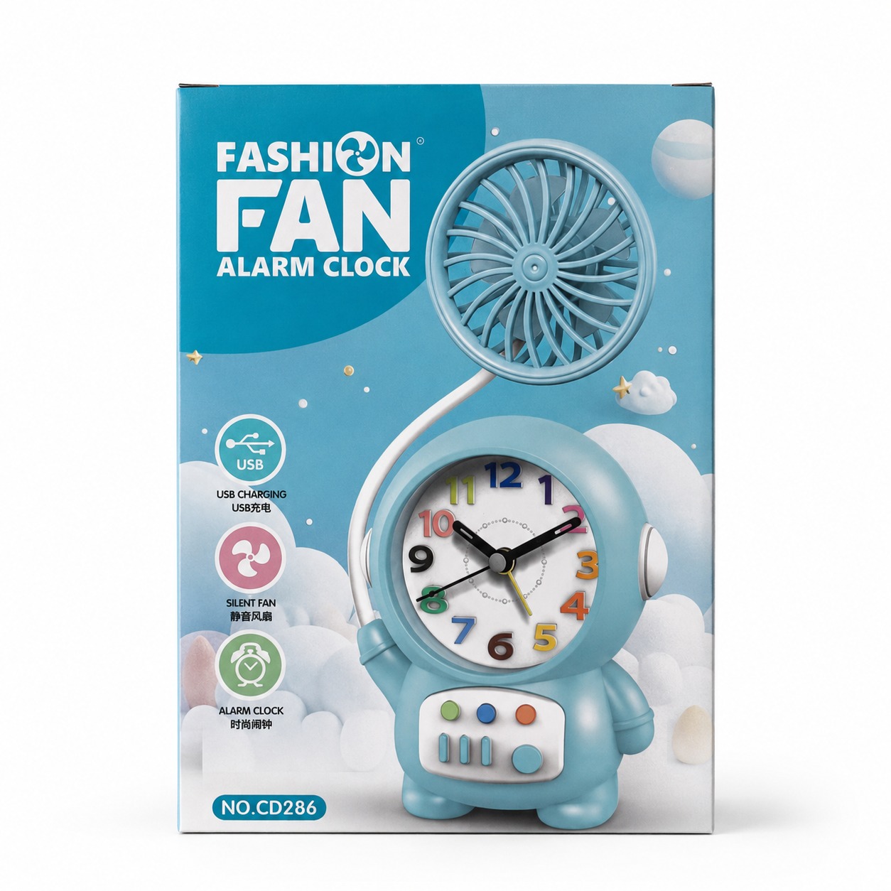 2-in-1 Fashion Fan Alarm Clock | Rechargeable USB Desk Fan & Analog Alarm Clock thumbnail 3