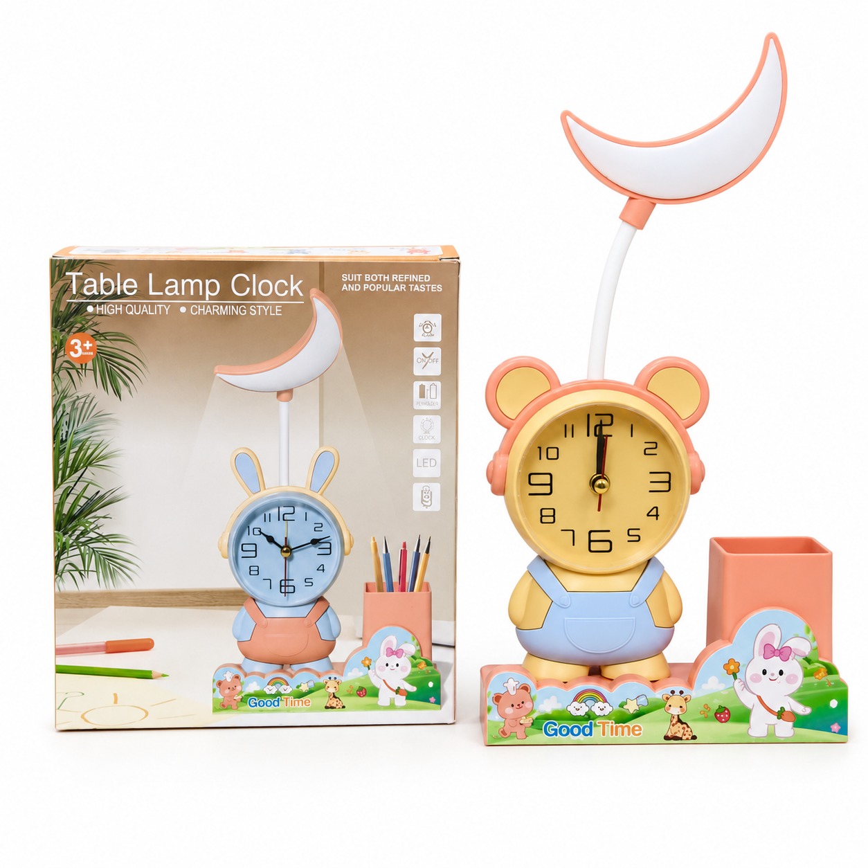 3-in-1 Cute Cartoon Desk Lamp with Analog Clock & Pen Holder thumbnail 2