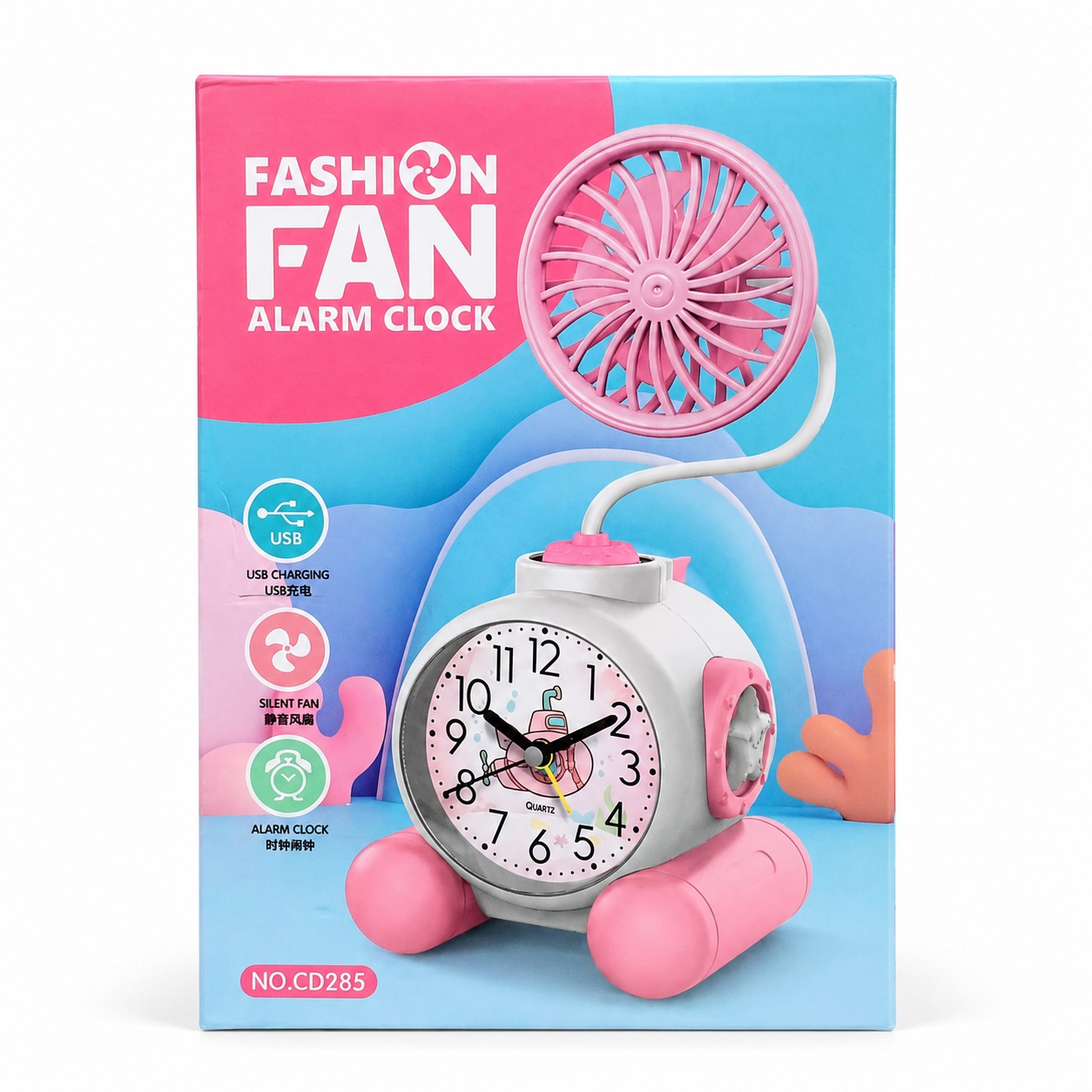 2-in-1 Fashion Fan Alarm Clock | Rechargeable USB Desk Fan & Analog Alarm Clock thumbnail 2