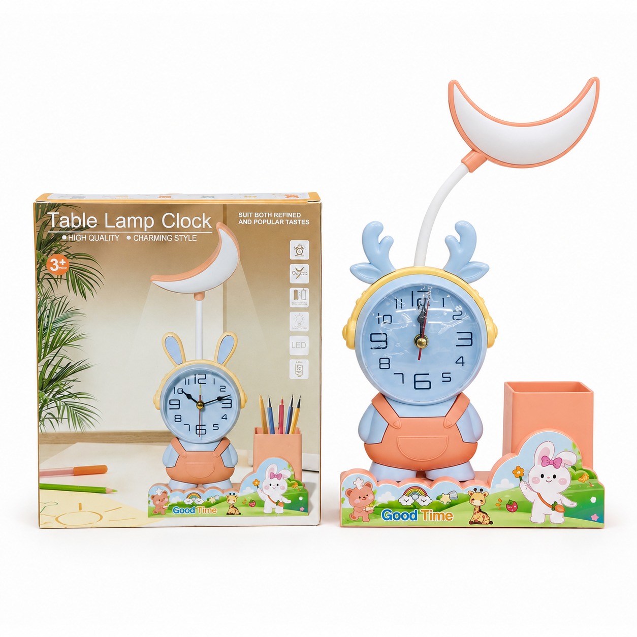 3-in-1 Cute Cartoon Desk Lamp with Analog Clock & Pen Holder thumbnail 3