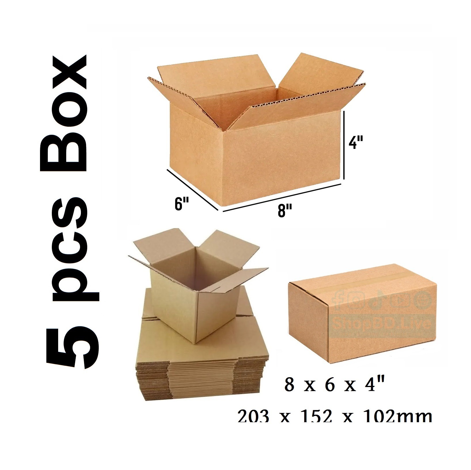 5 Pcs Parcel Carton Box 8 x 6 x 4 Inch | Small Mini Packaging Shipping Box for E-commerce Courier Small Cardboard Shipping Box Mailers 8x6x4 Inch Brown 864 Inch box Packaging Material_img_0