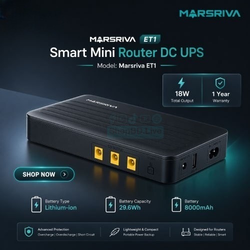 MARSRIVA ET1 8000mAh Smart Mini DC UPS for Router with USB Output | Price in BD_img_1