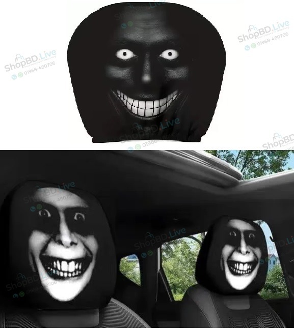 1pcs Spooky Wide Eyed Grinning Ghost Face Car Headrest Cover Horror Printed Universal Elastic Auto Seat Headrest Protector Funny Car Cover Black