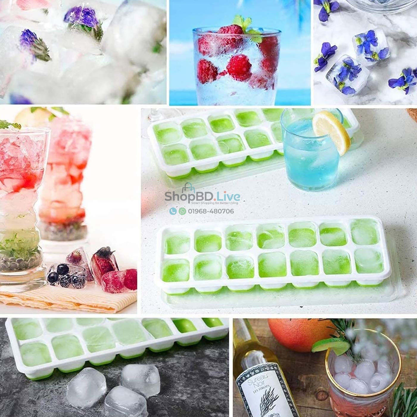 Ice Cube Tray 14 Cavity Silicone Ice Maker Mold with Removable Spill Resistant Lid Flexible Easy Release Reusable BPA Free Freezer Ice Tray for Cocktails Drinks Kitchen_img_2