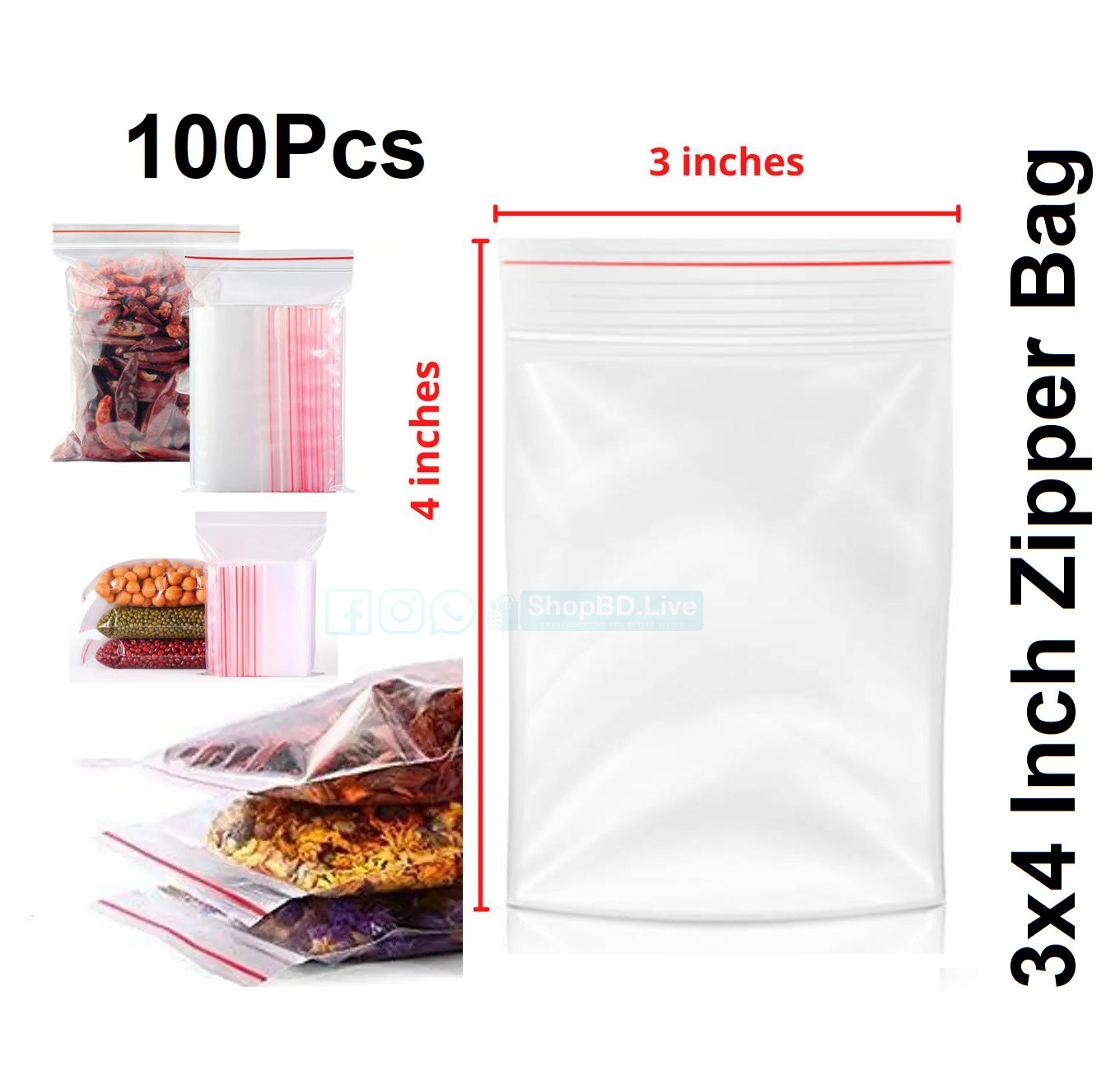 100 pcs Zipper lock bag 3" x 4" inch Small Mini Size Pack Poly Resealable Zip Lock Poly Bag for Plastic Storage Packet_img_0