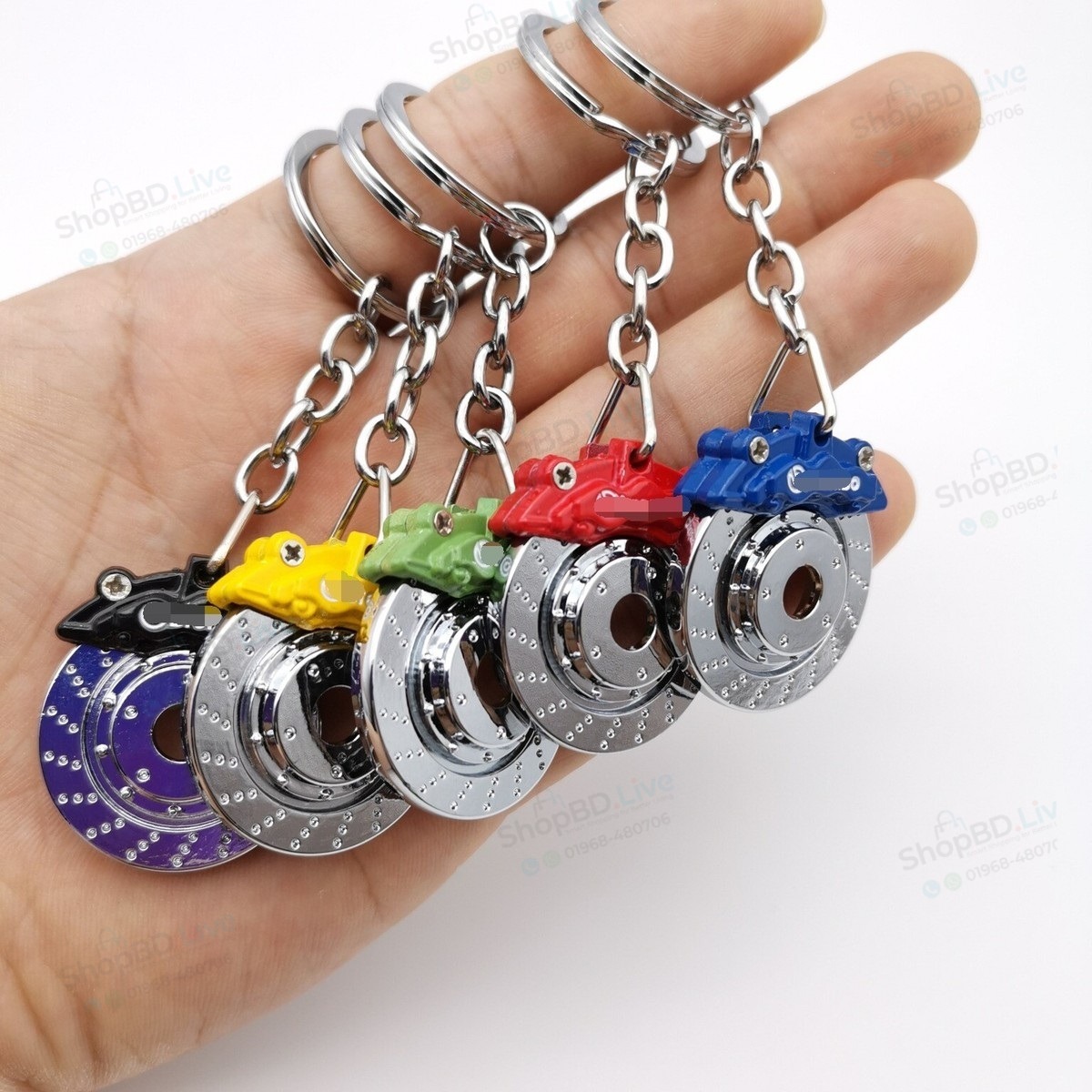 Brake Disc Wheel Keychain - Creative Brake Disc Keychain Brake Functional Metal Keychain Key Ring Yellow Light green Green Blue Black Red | Unique Gift for Car Bike Lovers_img_1