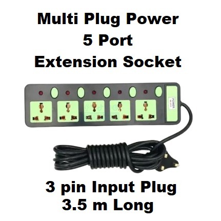 Power Touch M-205 Multi Plug Power Strip 5 Port Extension Socket with Individual Switches & LED Indicators Fireproof Body Heavy Duty Copper Wire 10A 250V Universal 2 Pin 3 Pin Plug Support_img_1