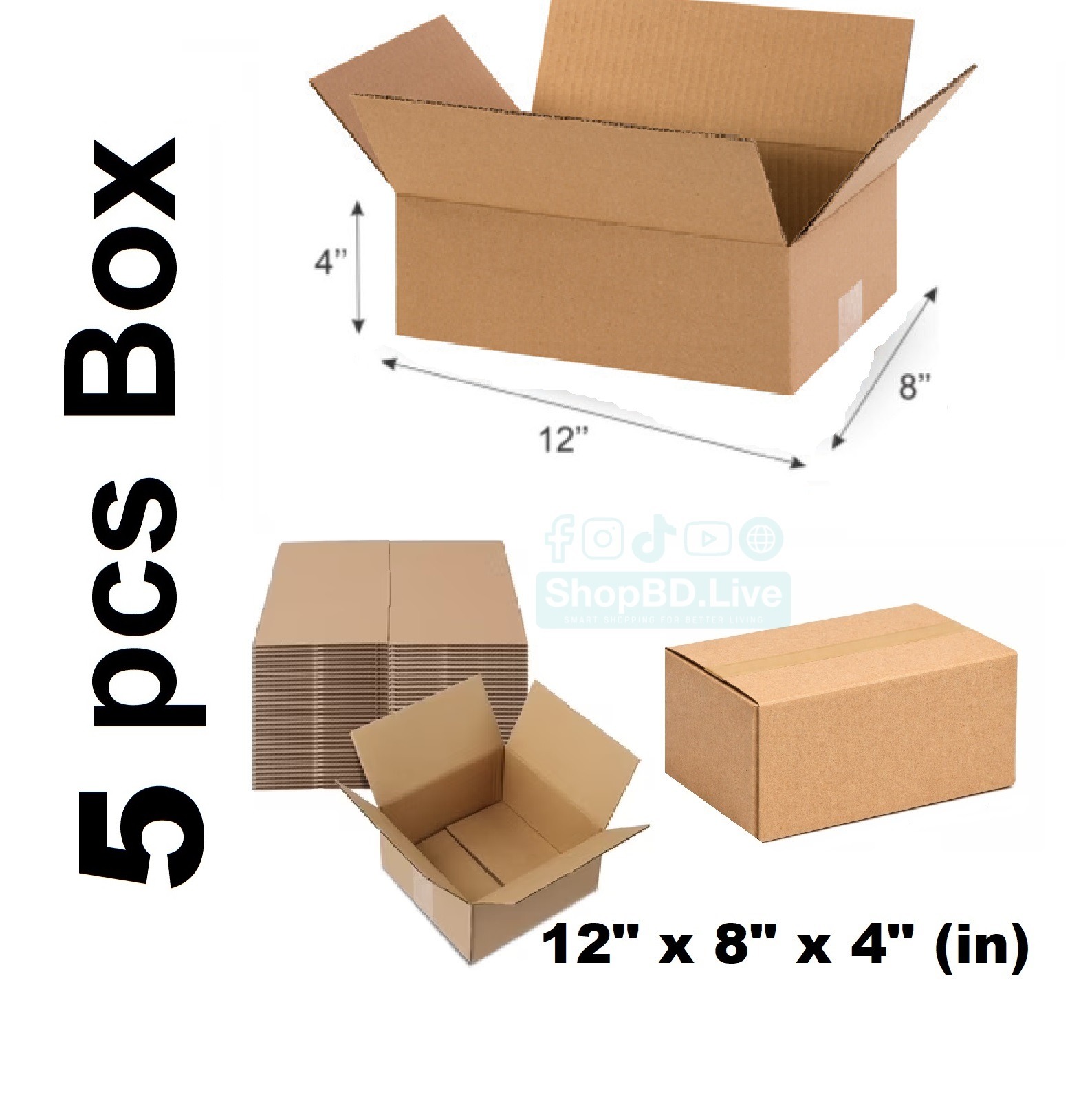 5 Pcs Parcel Carton Box 12 x 8 x 4 Inch | Small Mini Packaging Shipping Box for E-commerce Courier Small Cardboard Shipping Box Mailers 12x8x4 Inch Brown 1284 Inch box Packaging Material_img_0