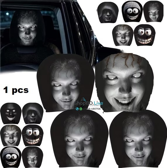 Ghost Face Car Headrest Cover 1 Pc Horror Printed Universal Elastic Auto Seat Headrest Protector Funny Car Interior Pillow Cover Black_img_1