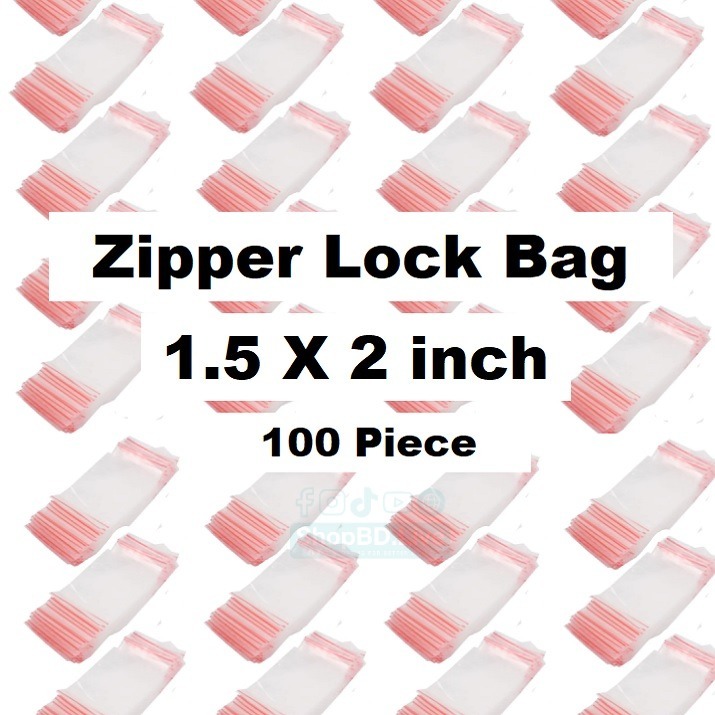 Zip/Zipper Lock Poly Bag 1.5x2 Inch (38x50mm) Pack of 100 Pcs Transparent Clear Reusable Ziplock Bags Re-Sealable Plastic Packaging Pouch Small Zipper Bag for Jewelry, Beads, Seeds, Pills, Hardware, Electronics Parts, Storage & Packing Material_img_0