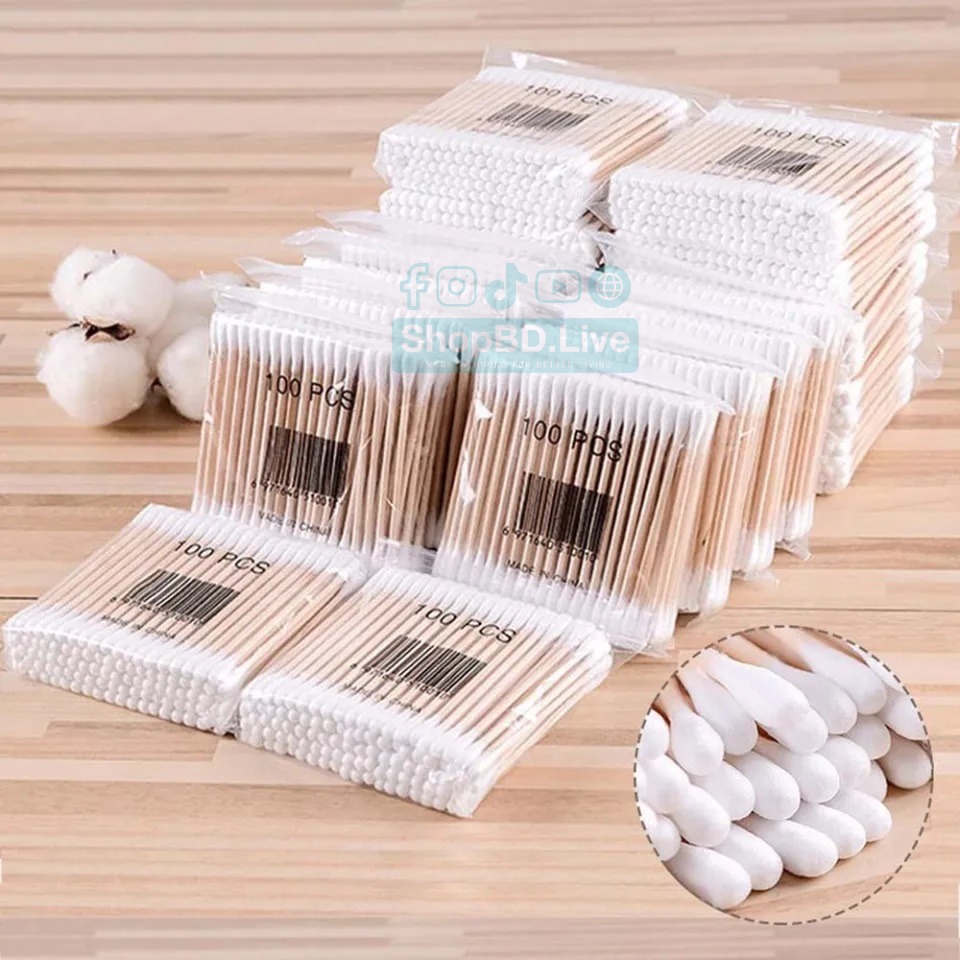 4 pack 400pcs Double Head Wood Cotton Bud/Swab Nose Ears Cleaning Women Makeup Tools Lipstik Cotton Buds Tip Sticks Bastoncillos Oidos_img_1