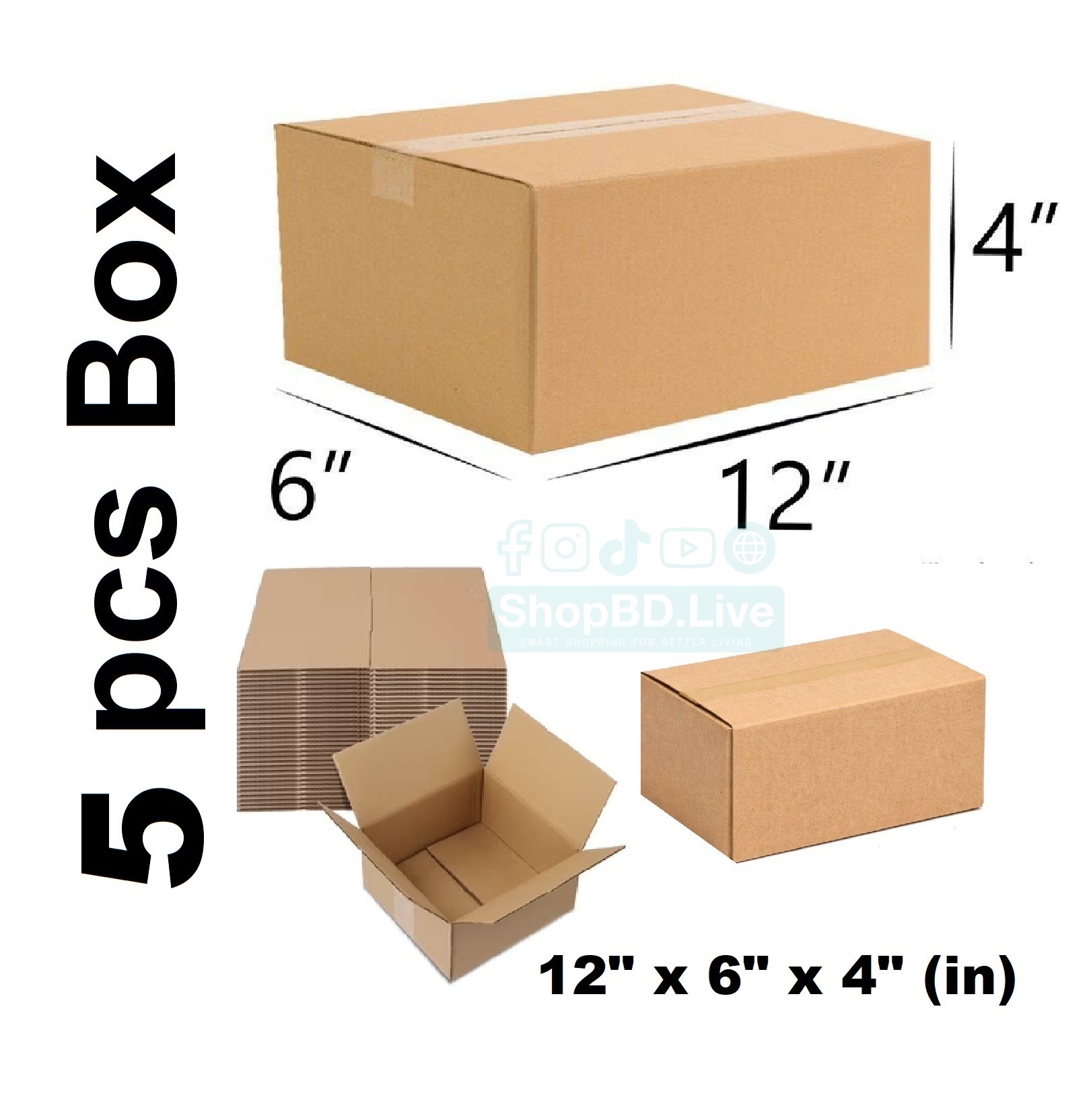 5 Pcs Parcel Carton Box 12 x 6 x 4 Inch | Small Mini Packaging Shipping Box for E-commerce Courier Small Cardboard Shipping Box Mailers 12x6x4 Inch Brown 1264 Inch box Packaging Material_img_0
