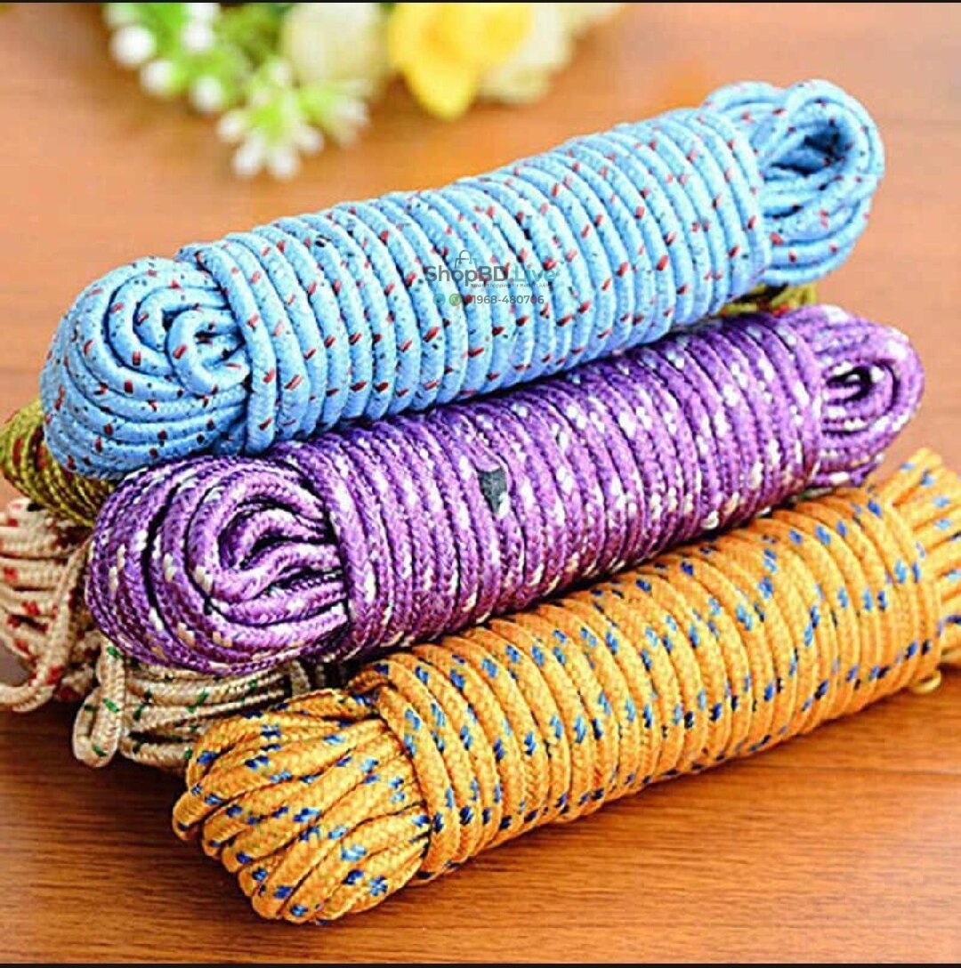 15 Meter (49 ft) Heavy Duty Nylon Clothes Drying Rope – 15m (49ft) Multipurpose Outdoor & Indoor Laundry Clothesline, Braided Cloth Hanging Rope, Windproof Anti-Slip Washing Line for Home, Balcony, Garden, Travel & Camping (Multicolor, Big Size)_img_2