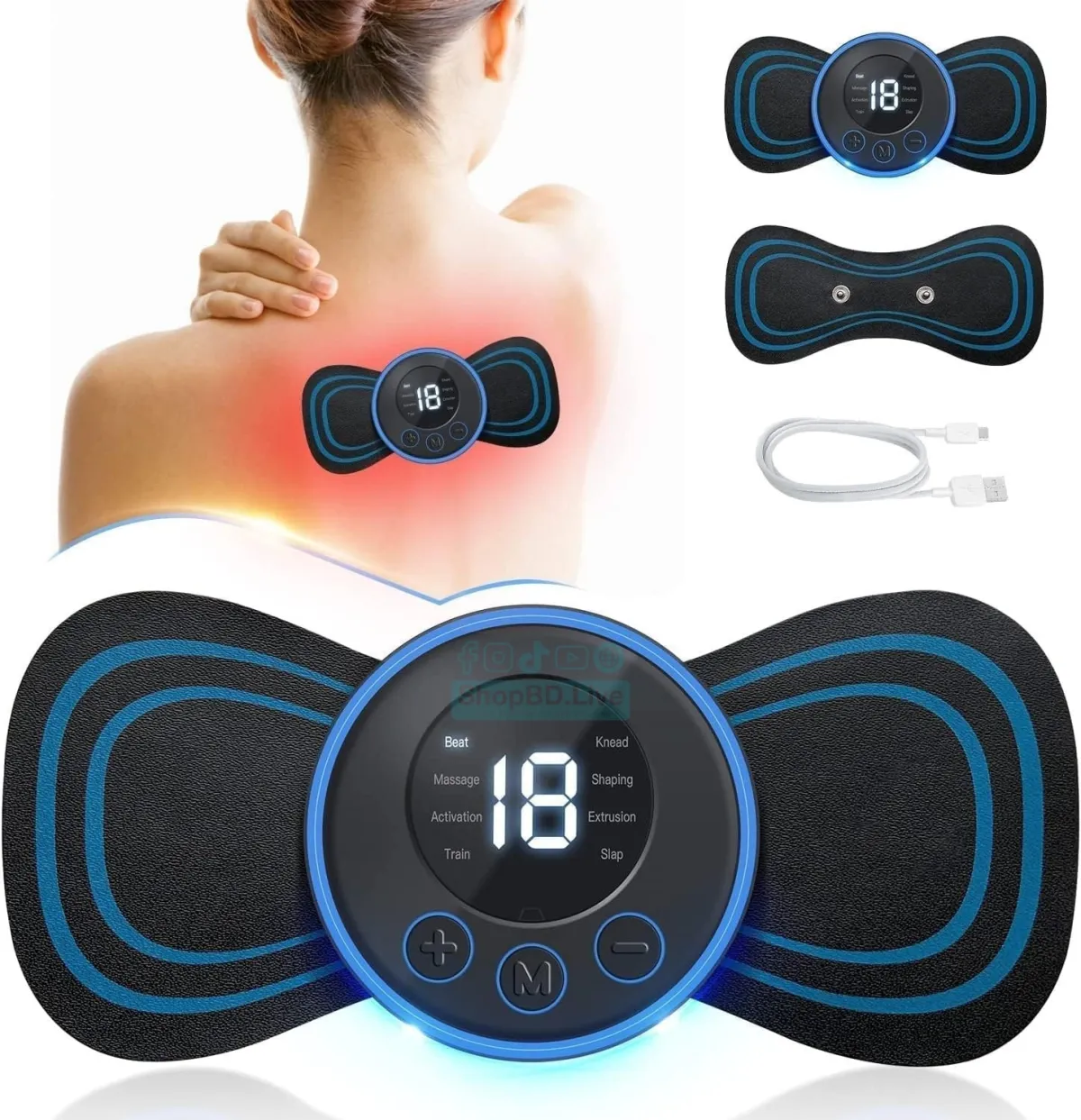 Mini Massager Shoulder Neck Muscle Tendonitis Deep Tissue Back Massager with 2 Pcs Butterfly Pad