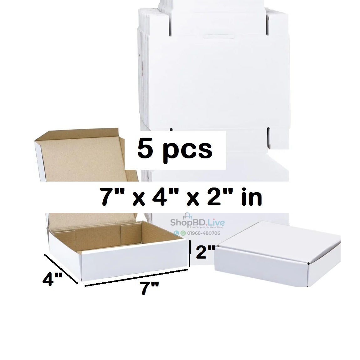 5pcs Die Cut Boxes (White) 7 x 4 x 2 inches - 7x4x2 in Self Lock Folding Type Courier Box 7" x 4" x 2" Inch | Small Mini Mailer Shipping Boxes E-Commerce Packaging Material Business Parcel Gift Box 742 Birthday Wedding Book Literature Product Carton_img_0