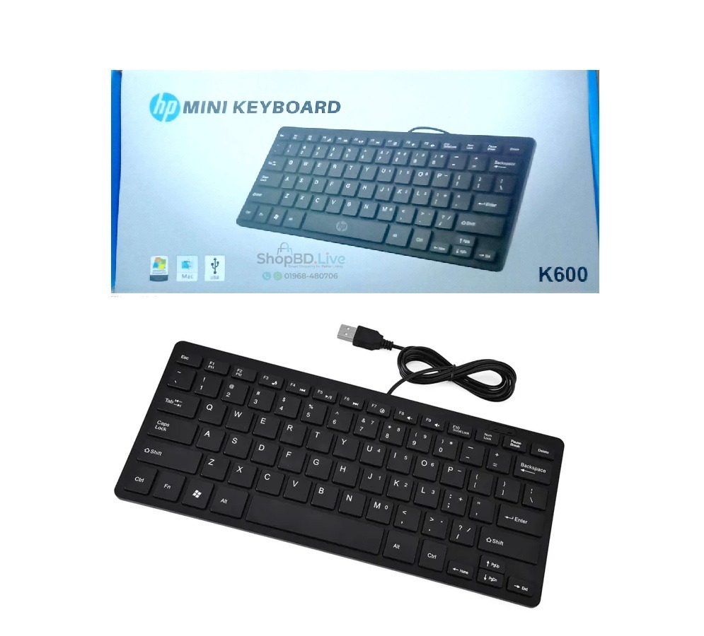 K600 USB Mini Keyboard Multimedia Keyboard Compact Ergonomic Slim Wired Keyboard with F-Keys Multimedia Function for Windows Mac PC Laptop Desktop Black_img_0