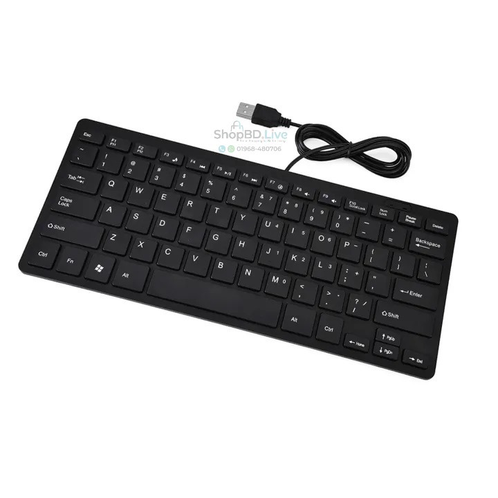 K600 USB Mini Keyboard Multimedia Keyboard Compact Ergonomic Slim Wired Keyboard with F-Keys Multimedia Function for Windows Mac PC Laptop Desktop Black_img_1