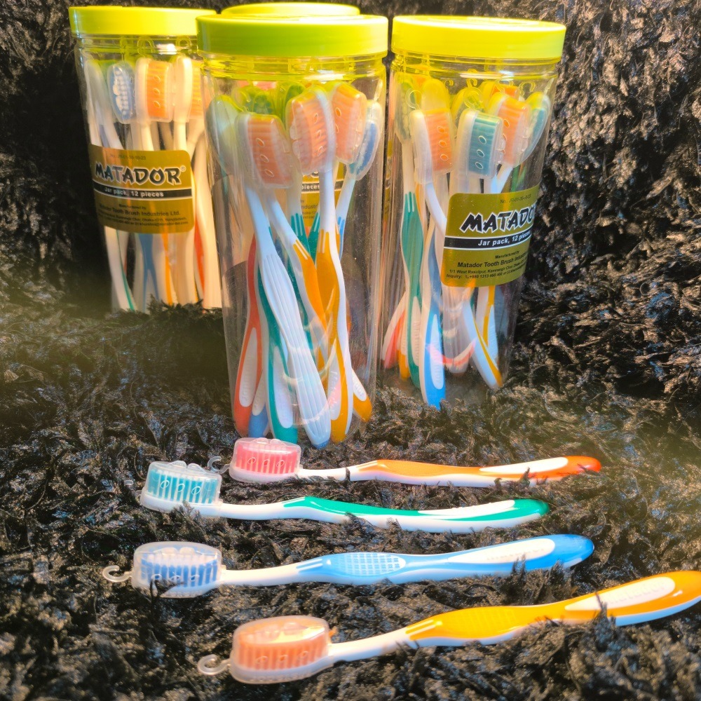 12 Pcs Sunny Matador Lotus Soft ToothBrush With Cap- 1 Jar