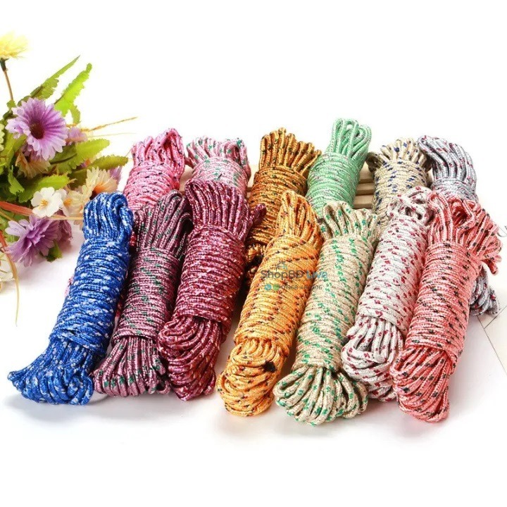20 Meter (65 ft) Nylon Braided Twisted Clothes Drying Rope – 20m (65ft) Portable Heavy Duty Laundry Clothesline for Indoor & Outdoor Use, Windproof Anti-Slip Colorful Multi-Function Hanger Rope for Home, Balcony, Travel & Camping_img_2