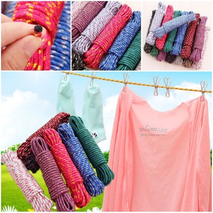 20 Meter (65 ft) Nylon Braided Twisted Clothes Drying Rope – 20m (65ft) Portable Heavy Duty Laundry Clothesline for Indoor & Outdoor Use, Windproof Anti-Slip Colorful Multi-Function Hanger Rope for Home, Balcony, Travel & Camping_img_0