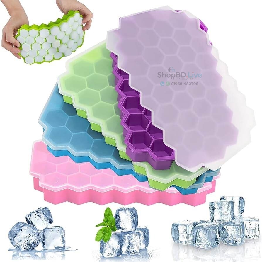 Silicone Ice Cube Tray 37 Cavity Honeycomb Ice Maker Mold with Lid Stackable Reusable Ice Cube Making Tray Dishwasher Safe Kitchen Freezer Ice Mold_img_0