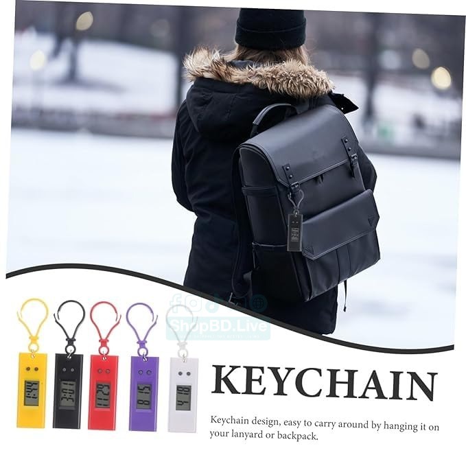 Student Exam Digital Watch Mini LCD Keychain Clock Portable Electronic Time & Date Display Hanging Pocket Watch for Study School Office Small Hanging Watch, Exam Watch, Backpack Buckle Key Timer, Mini Digital Clock, Triangular Rhombus Digital Watch_img_3