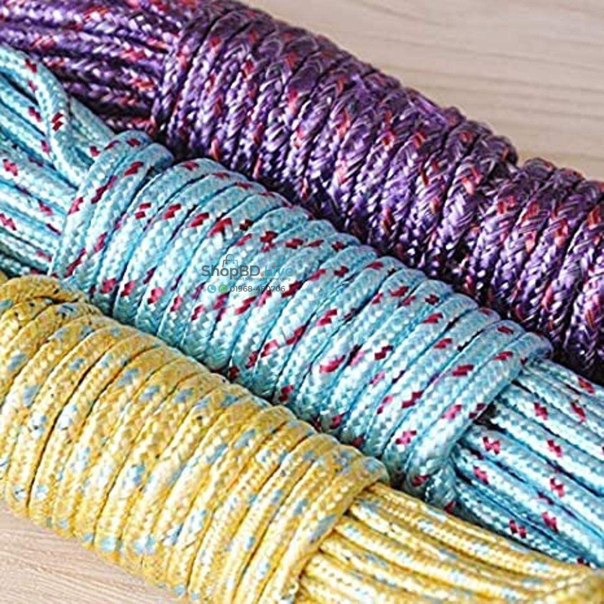 20 Meter (65 ft) Nylon Braided Twisted Clothes Drying Rope – 20m (65ft) Portable Heavy Duty Laundry Clothesline for Indoor & Outdoor Use, Windproof Anti-Slip Colorful Multi-Function Hanger Rope for Home, Balcony, Travel & Camping_img_1