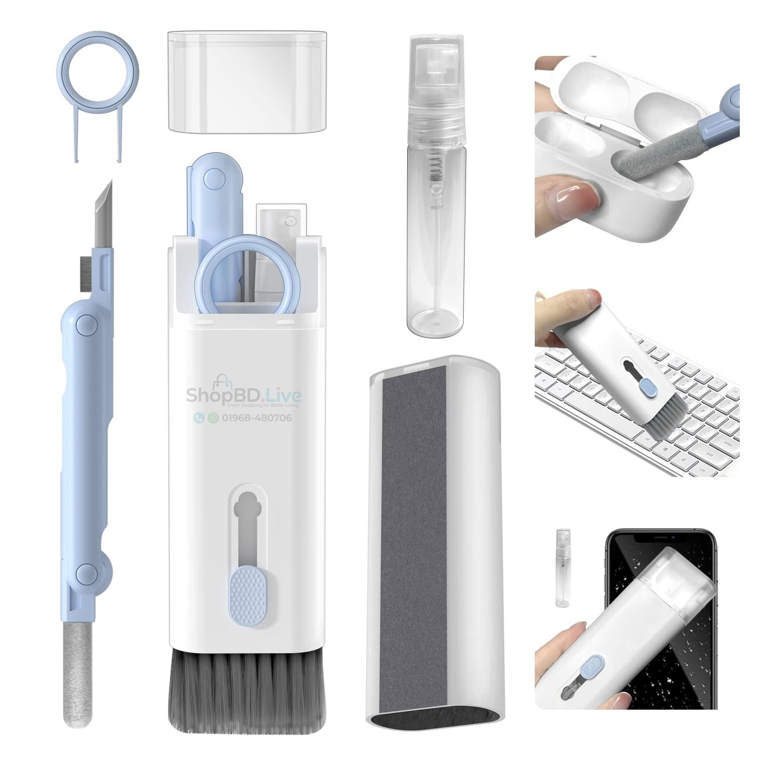 7 in 1 Multi-Functional Electronics Cleaning Brush Kit – Portable Keyboard Cleaning Kit with Earphone & Earbud Cleaning Pen, Laptop Computer Phone Cleaning Tool, Keycap Puller, Screen & Dust Cleaning Brush for PC Accessories_img_0