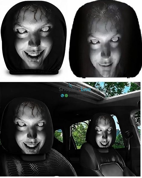Ghost Face Car Headrest Cover 1 Pc Horror Printed Universal Elastic Auto Seat Headrest Protector Funny Car Interior Pillow Cover Black_img_0