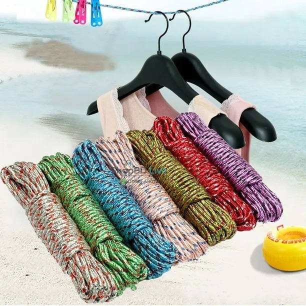 15 Meter (49 ft) Heavy Duty Nylon Clothes Drying Rope – 15m (49ft) Multipurpose Outdoor & Indoor Laundry Clothesline, Braided Cloth Hanging Rope, Windproof Anti-Slip Washing Line for Home, Balcony, Garden, Travel & Camping (Multicolor, Big Size)_img_0