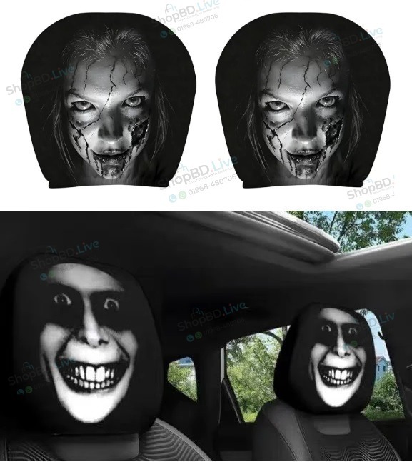 1pcs Halloween Ghost Face Car Headrest Cover Horror Printed Universal Elastic Auto Seat Headrest Protector Funny Car Cover Black