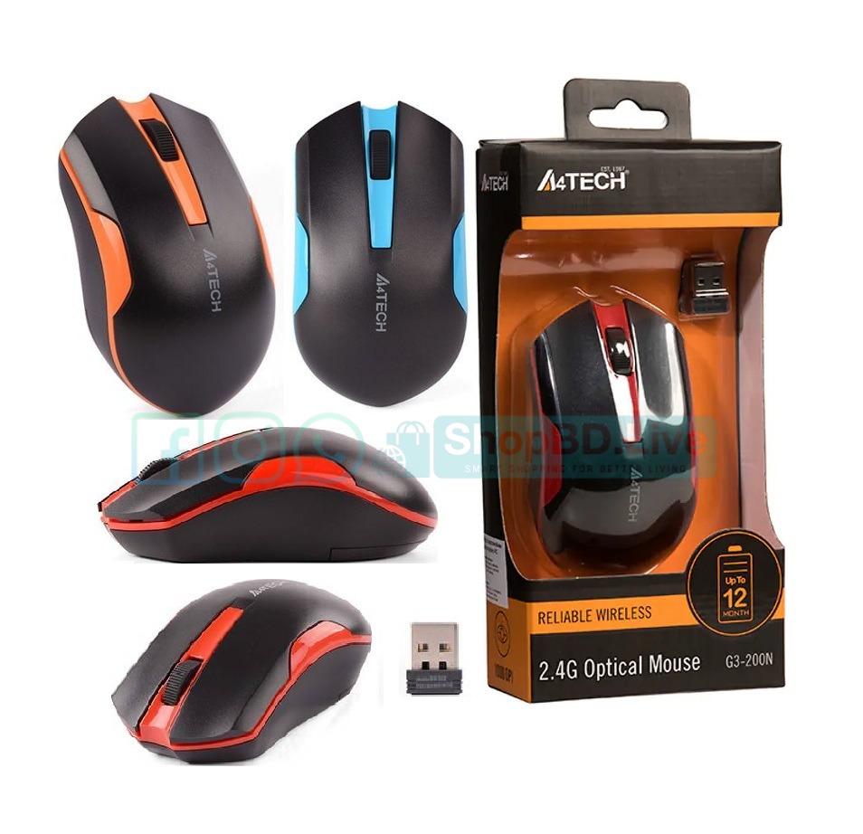 A4TECH G3-200N V-TRACK Wireless Mouse 2.4G Optical Mouse 1000 DPI 1200 DPI G3-200N G3-200NS_img_0