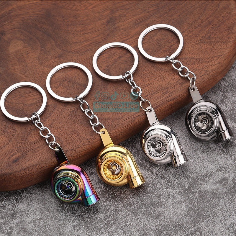 Creative metal keychain turbine gear hub brake disc shock absorber car keychain  Turbo Functional Metal Keychain Key Ring - Traffic Brake Rotor Turbine Black Silver Golden | Unique Gift for Car Bike Lovers_img_0