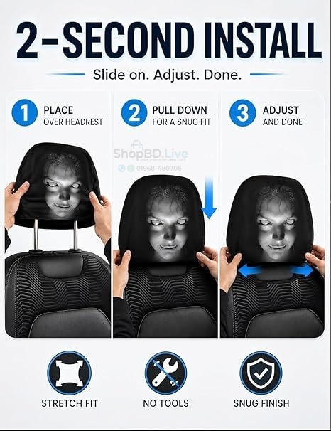 Ghost Face Car Headrest Cover 1 Pc Horror Printed Universal Elastic Auto Seat Headrest Protector Funny Car Interior Pillow Cover Black_img_3