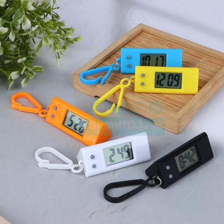Student Exam Digital Watch Mini LCD Keychain Clock Portable Electronic Time & Date Display Hanging Pocket Watch for Study School Office Small Hanging Watch, Exam Watch, Backpack Buckle Key Timer, Mini Digital Clock, Triangular Rhombus Digital Watch_img_2