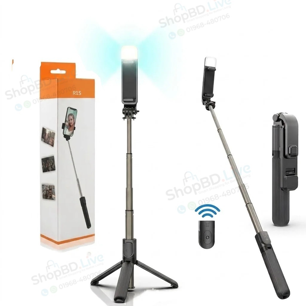 R1S Bluetooth Integrated Selfie Stick with Light and Bluetooth Remote Control