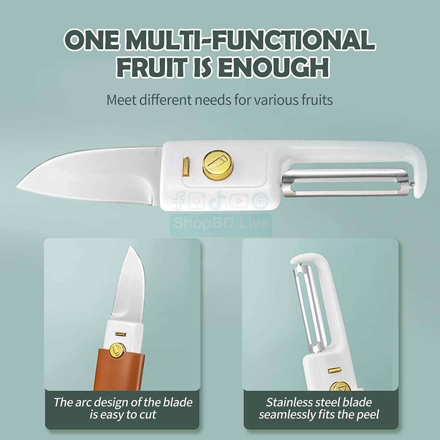 2 in 1 Multifunction Stainless Steel Fruit Knifeee and Peeler Portable Fruit & Vegetable Dual Use Cutter Peeling Tool Apple Peeler Potato Peeler Julienne Peeler Travel Kitchen Knifeee with Protective Cover Ergonomic Handle for Home Kitchen Outdoor Camping_img_3