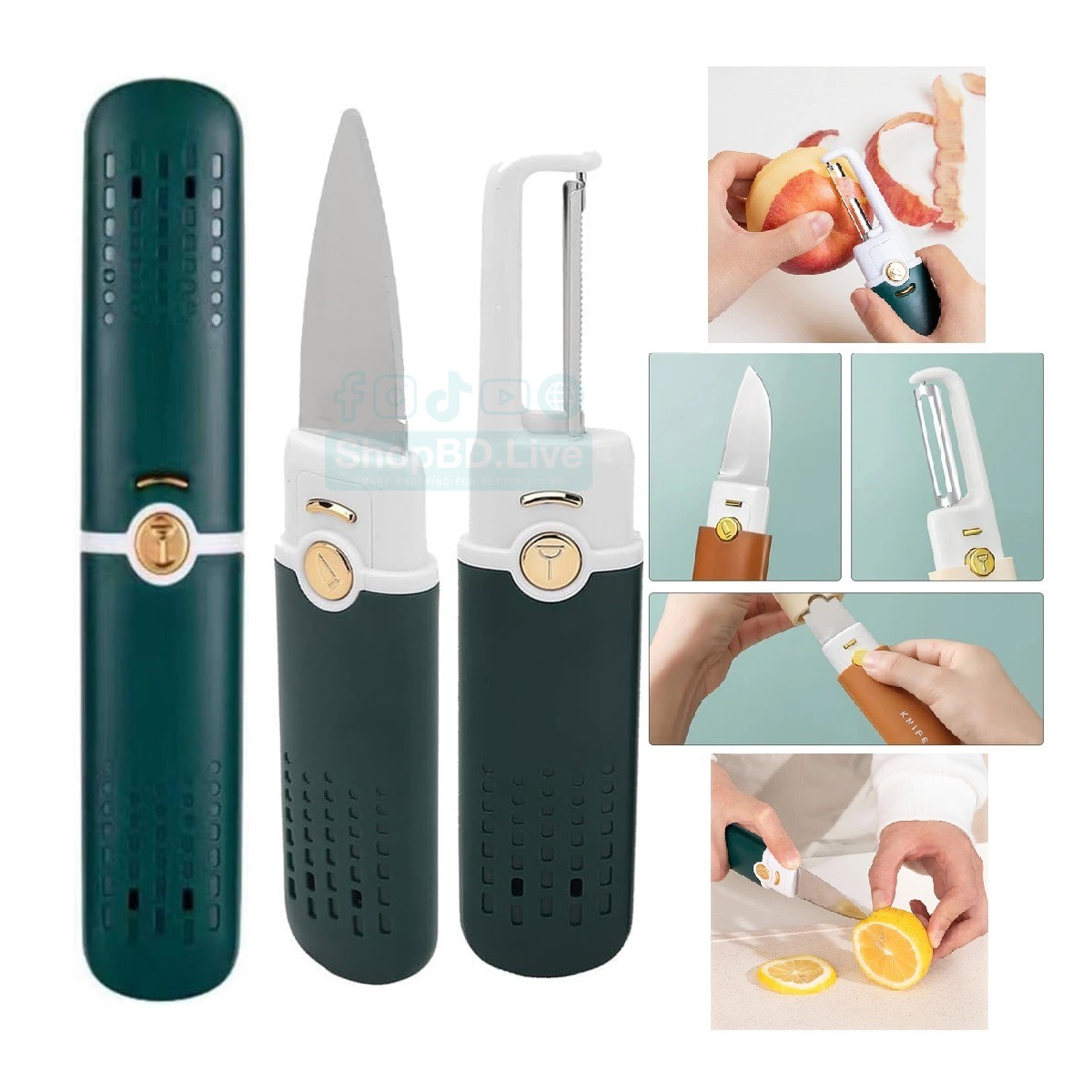 2 in 1 Multifunction Stainless Steel Fruit Knifeee and Peeler Portable Fruit & Vegetable Dual Use Cutter Peeling Tool Apple Peeler Potato Peeler Julienne Peeler Travel Kitchen Knifeee with Protective Cover Ergonomic Handle for Home Kitchen Outdoor Camping_img_0