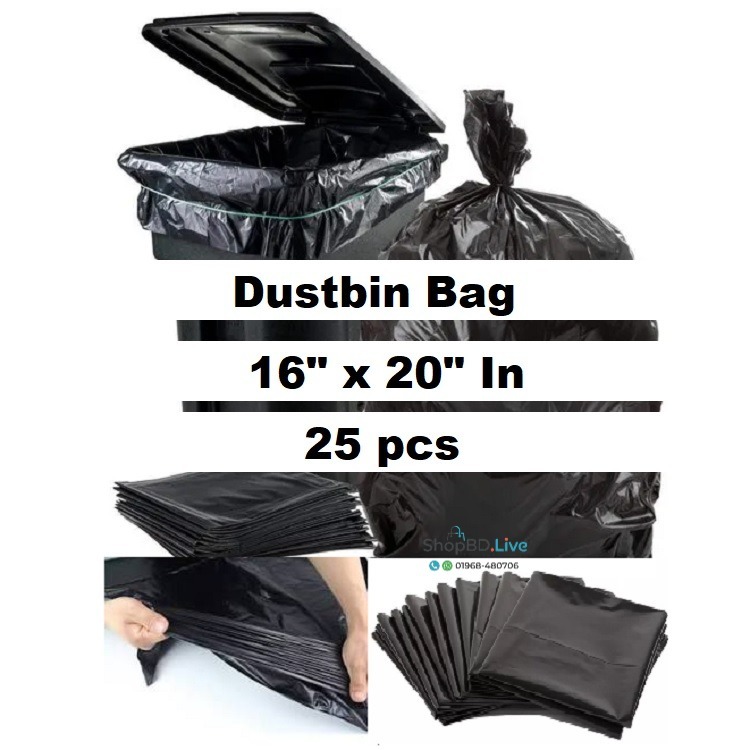25 Pcs (460g) 16" X 20" in Black Dustbin Garbage Bag 16 X 20 Inch Heavy Duty Trash Bin Kalo Moylar Felar Poly Waste Disposal Plastic Bags Home Office Kitchen Polibag_img_0
