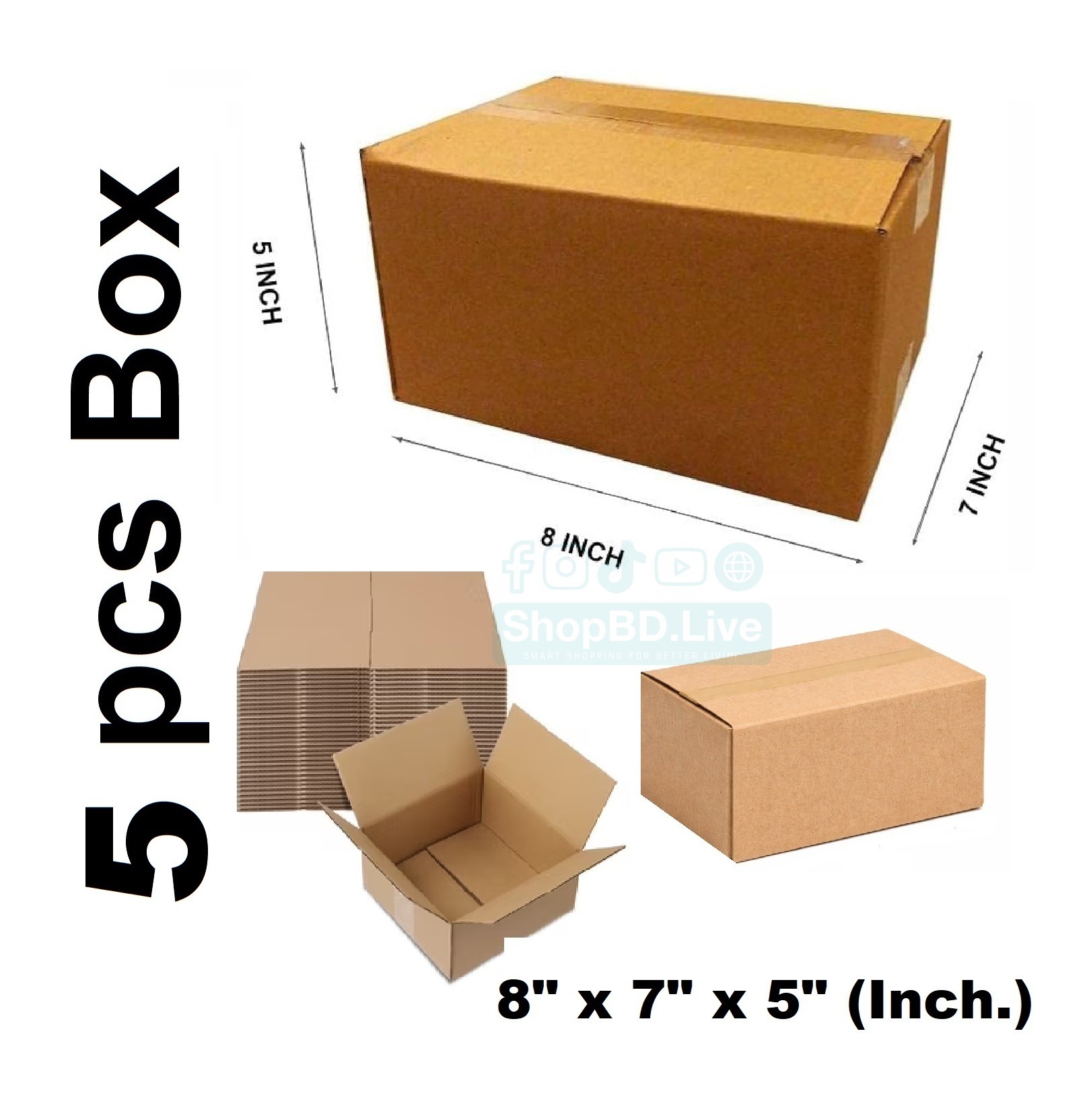 5 Pcs Parcel Carton Box 8 x 7 x 5 Inch | Small Mini Packaging Shipping Box for E-commerce Courier Small Cardboard Shipping Box Mailers 8x7x5 Inch Brown 875 Inch box Packaging Material_img_0