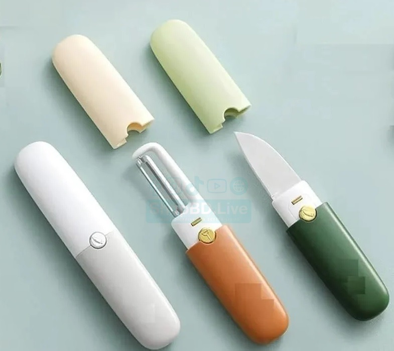 2 in 1 Multifunction Stainless Steel Fruit Knifeee and Peeler Portable Fruit & Vegetable Dual Use Cutter Peeling Tool Apple Peeler Potato Peeler Julienne Peeler Travel Kitchen Knifeee with Protective Cover Ergonomic Handle for Home Kitchen Outdoor Camping_img_2
