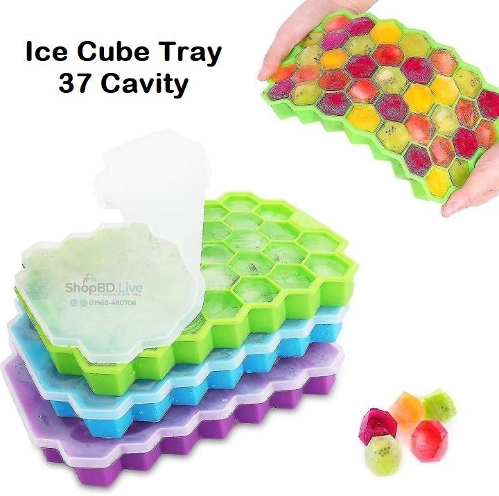 Silicone Ice Cube Tray 37 Cavity Honeycomb Ice Maker Mold with Lid Stackable Reusable Ice Cube Making Tray Dishwasher Safe Kitchen Freezer Ice Mold_img_1