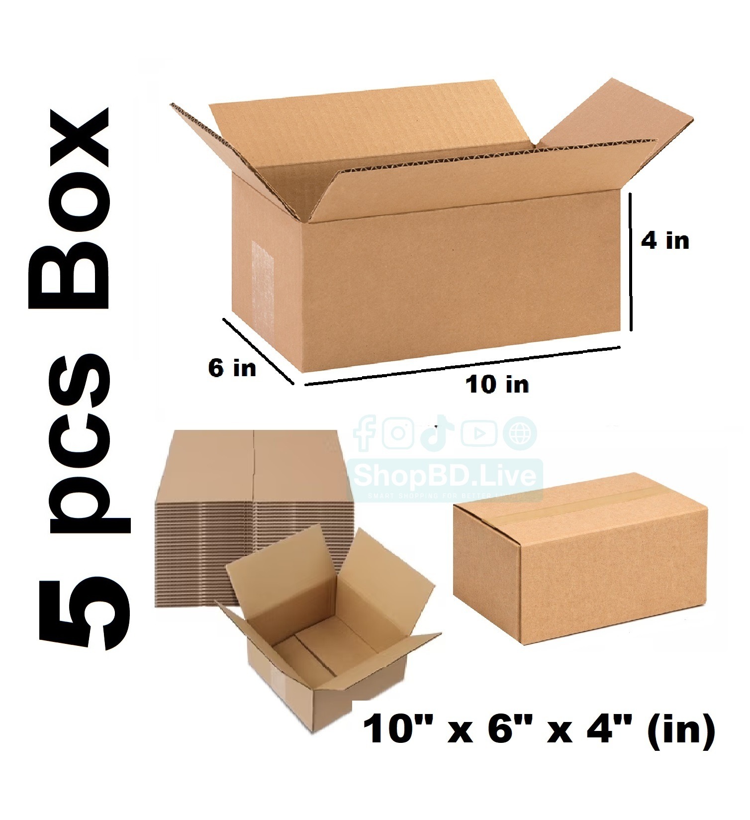 5 Pcs Parcel Carton Box 10 x 6 x 4 Inch | Small Mini Packaging Shipping Box for E-commerce Courier Small Cardboard Shipping Box Mailers 10x6x4 Inch Brown 1064 Inch box Packaging Material_img_0