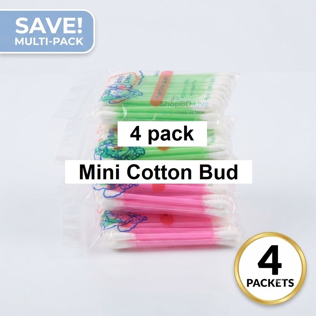4 Packet Mini Cotton Bud Pure Soft Cotton Swabs – 4 Packets for Babies & Adults_img_0